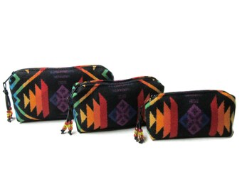 Gift Set of 3 Colorful Handmade Wool Zippered Pouches Purse Organizers Travel Bags Blanket Wool from Pendleton Woolen Mills