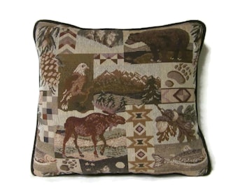 Large Moose Bear Eagle Tapestry Pillow Woodlands Lodge Look Cabin Decor