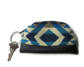 Leather Key Ring Key Fob Zippered Pouch Change Pouch Coin Purse Blanket Wool From Pendleton Woolen Mills