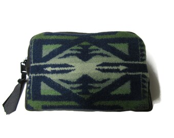 Belt Bag Fanny Pack Zippered Pouch Unisex Black Leather Blanket Wool from Pendleton Woolen Mills