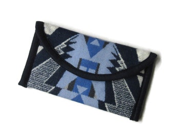 Wallet Clutch Bag Trailhead Blue Blanket Wool from Pendleton Woolen Mills Magnetic Snap Closure Tribal Inspired