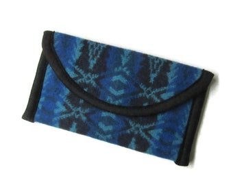 Wallet Clutch Bag Pretty Sapphire Print Wool Fabric from Pendleton Woolen Mills Magnetic Snap Closure Tribal Inspired