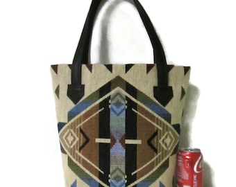 Tapestry Tote Bag with Leather Straps 5 Pockets
