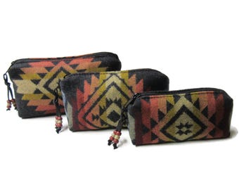 Pouches Set Wool Zippered Purse Organizers Travel Bags Wool Fabric from Pendleton Woolen Mills