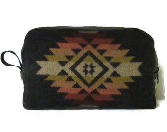 Neceser de afeitar para hombre, neceser de viaje de piel negra, neceser de viaje para mujer, de lana de Pendleton Woolen Mills.