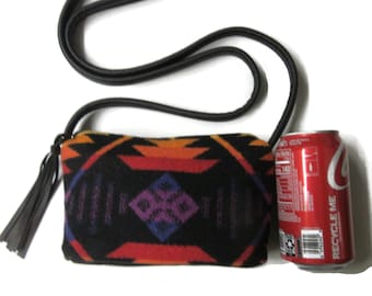 Purse Small Bag Cross Body Leather Wool Fabric from Pendleton Woolen Mills