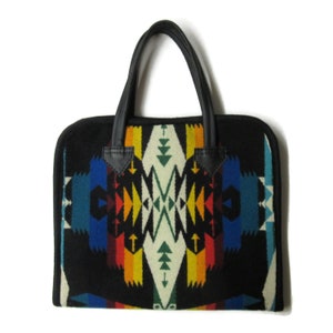 Jewelry Travel Tote Jewelry Display Black Leather Straps Blanket Wool Fabric from Pendleton Woolen Mills