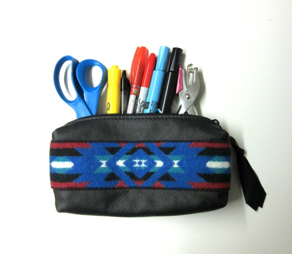 Black Pendelton Wool zipper pouch pencil case Gift for him