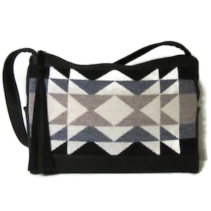Shoulder Bag Purse Handbag Black Leather Blanket Wool Fabric from Pendleton Woolen Mills image 1