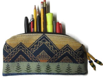 Pencil Case Cosmetic Bag Make Up Clutch Zippered Pouch Blanket Wool Fabric from Pendleton