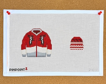 Suéter y gorro clásicos de Papá Noel, bordados en lienzo