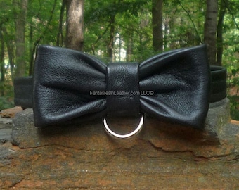 Black Leather Bow Tie With D Ring (JWL 112)