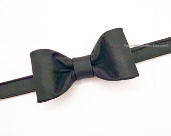 Black Leather Bow Tie Bowtie