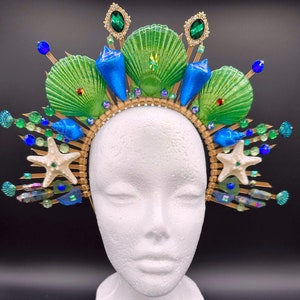Mermaid Crown Headpiece, Ocean Fantasy Tiara, Seashell & Crystal Headband, Festival Headpiece, Cosplay Mermaid Crown, OOAK Coastal Headdress