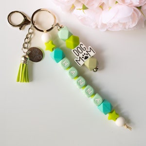 Llavero de silicona con cuentas y nombre, llavero personalizado, llavero con nombre, regalo personalizado, etiqueta para mochila, bolsa de pañales, regalo para niños