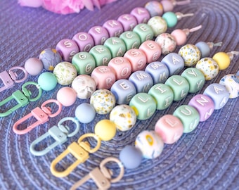 Personalized Beaded Name Keychain: Silicone Bag Tag, Backpack Charm