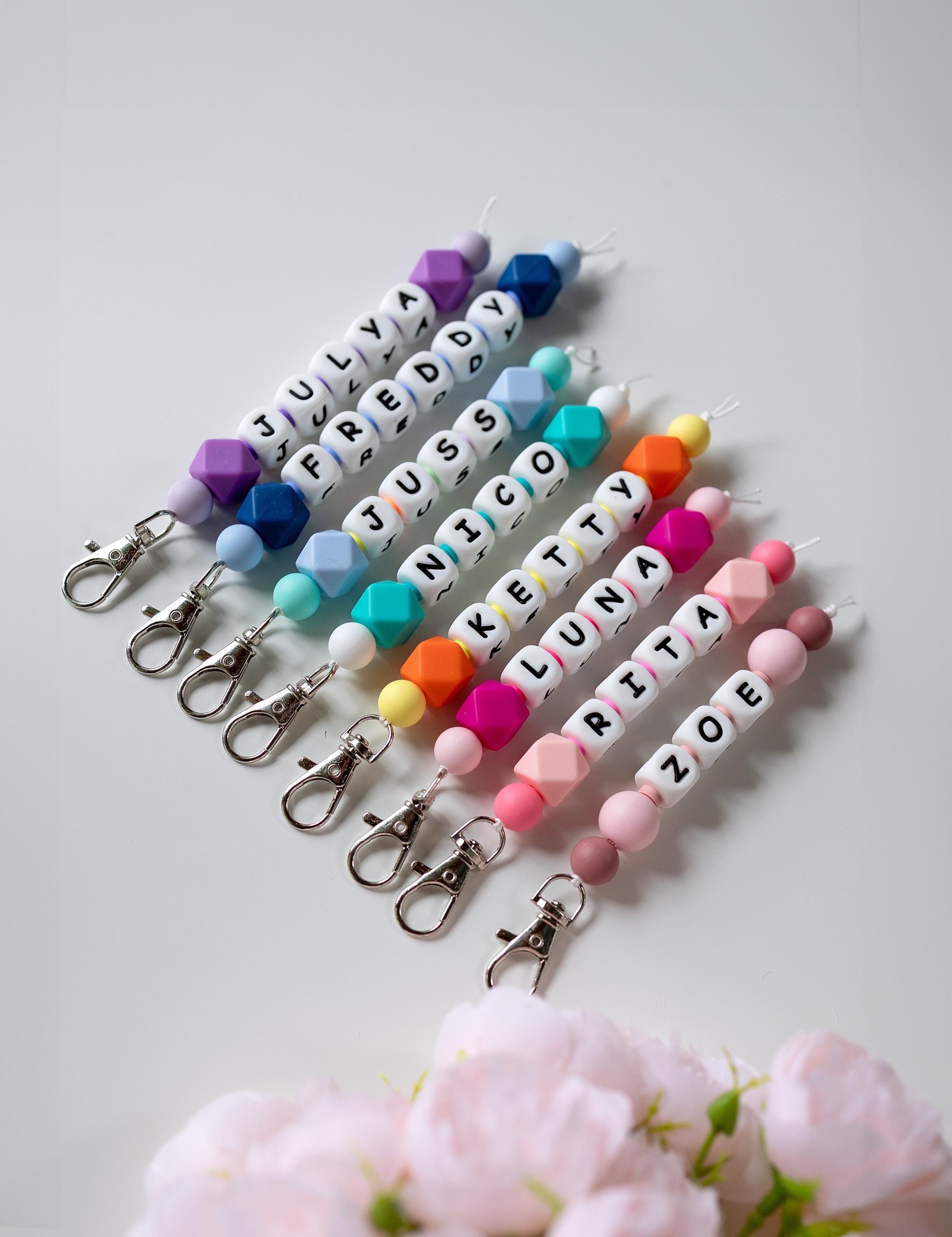 Personalized Silicone Beaded Name Keychain: Backpack Tag, Kids