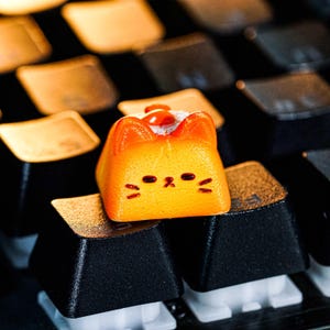 Omelet Cat Keycap, Cute Artisan Keycap for Mechanical Keyboard, Handmade Kawaii Shiba Inu Keycap