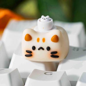 Cute Cat Keycap, Cute Artisan Keycap for Mechanical Keyboard, Handmade Kawaii Keycap, Lovely Gift For Her
