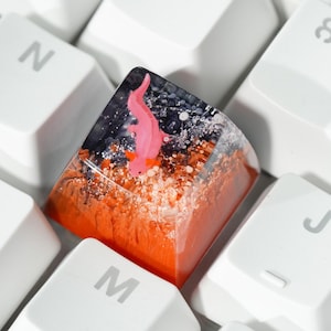 Axolotl Keycap, Red & Black Coral Ocean Keycap, Artisan Resin Keycap for MX Cherry Switches Mechanical Keyboard