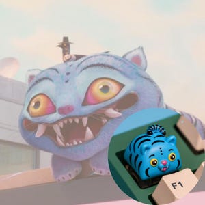 Derpy Tiger Keycap, Kpop-Inspired Keycap Huntrix Style,Cute Tiger Saja figures Fans Movie Lovers, Pop Hunter Cheshire Cat