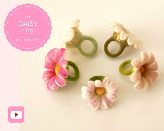 Flower Ringfelt Daisy Jewelry Wet Felting Video Tutorialdiy Bridesmaid Gift Instant Download - 