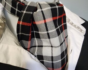 Plaid in black, grey, and red cotton cravat, necktie