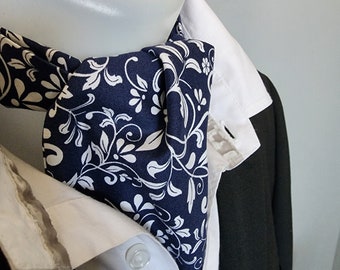 Dark navy blue with white vines day cravat