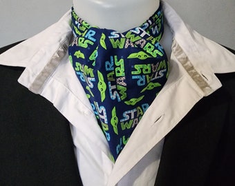 STAR WARS and baby Yoda on a blue background cotton cravat, necktie