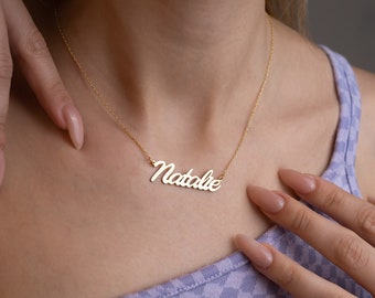 14K Gold Custom Name Necklace, Personalized Jewelry Gift for Wife, Personalized Gift Gold Name Necklace, Summer Jewelry Anniversary Gift