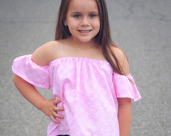 Girls Off The Shoulder Top Dress sewing pattern newborn through 16 teen girls