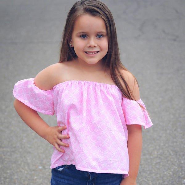 Girls Off The Shoulder Top Dress sewing pattern newborn through 16 teen girls