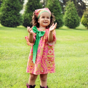 Bodacious Bow Peasant Dress Sewing Pattern short, three quarter and long Sleeve -- 0m - 12 girls PDF Instant