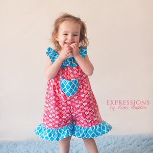 Girls Romper Pattern with neck ruffle Tutorial PDF with shorts, capri and full length option Whimsy Couture