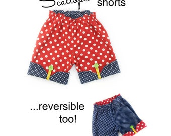 Girls Shorts Sewing Pattern Whimsy Couture Scalloped Shorts 12m through 16 girls PDF Instant