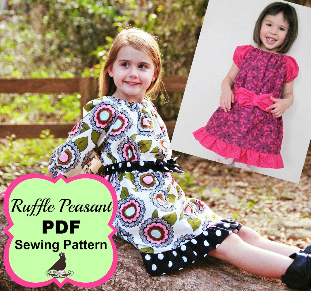 Ruffle Peasant Dress Sewing Pattern for Girls Sizes Newborn Through 12 ...
