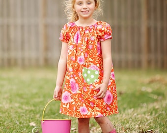 Peasant dress pattern with pockets Whimsy Couture Tutorial -- 0m - 12 girls PDF Instant Templateless Pattern