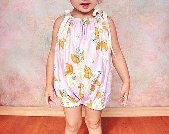 Baby Bubble Romper Patroon Tutorial PDF nb-5t w. optie voor tape met drukknopen en 2 downloadbare pasvormstijlen