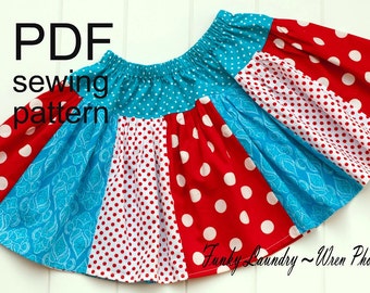 Skirt Pattern for girls Scrappy Twirl -- NB -12 girls PDF Instant