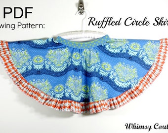 Ruffled Circle Skirt Sewing Pattern sizes 3m through 8 girls PDF Instant