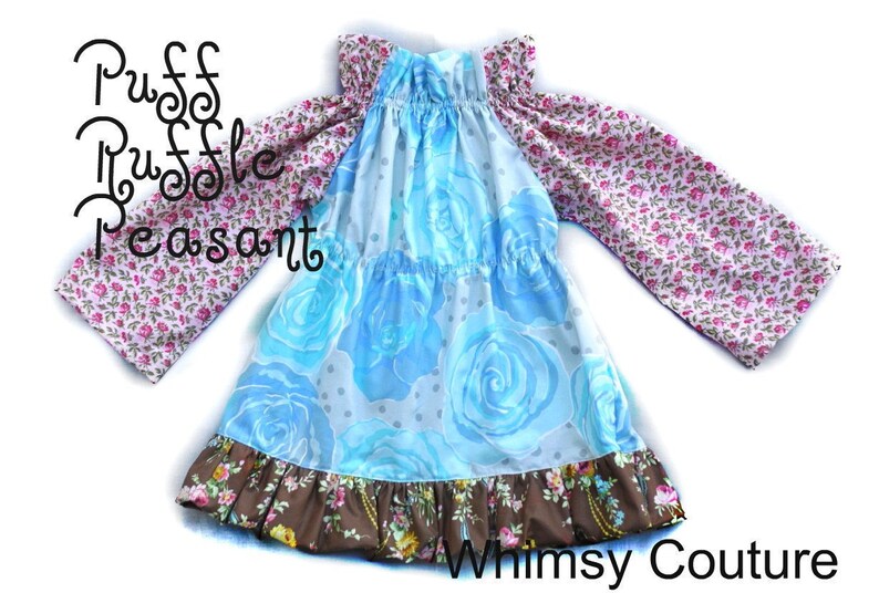 Girls Peasant Top/Dress Sewing Pattern with high collar newborn through 12 girls 3 sleeve lengths PDF Whimsy Couture image 3