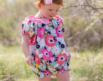 Girls Romper Pattern, Baby Playsuit Pattern Peasant style 0 months through 5t PDF downloadable