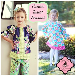 Peasant Dress Pattern with Center Insert Top/Dress -- with 3/4 and long sleeves PDF Instant