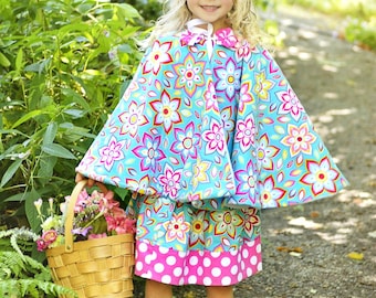 Girls Vintage Cape Pattern w.collar options for hood and ruffle 18m-10 girls In