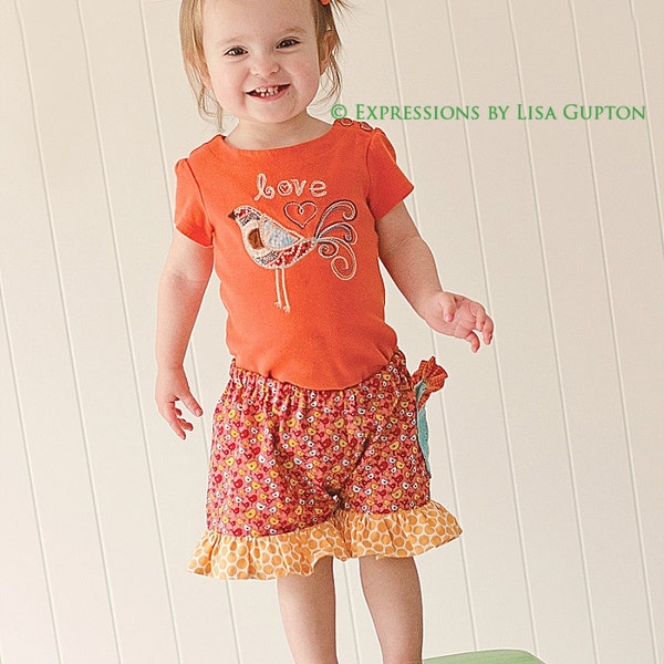 Pretty Girls Shorts Sewing Pattern ruffles, flat front, newborn through size 8 PDF Instant