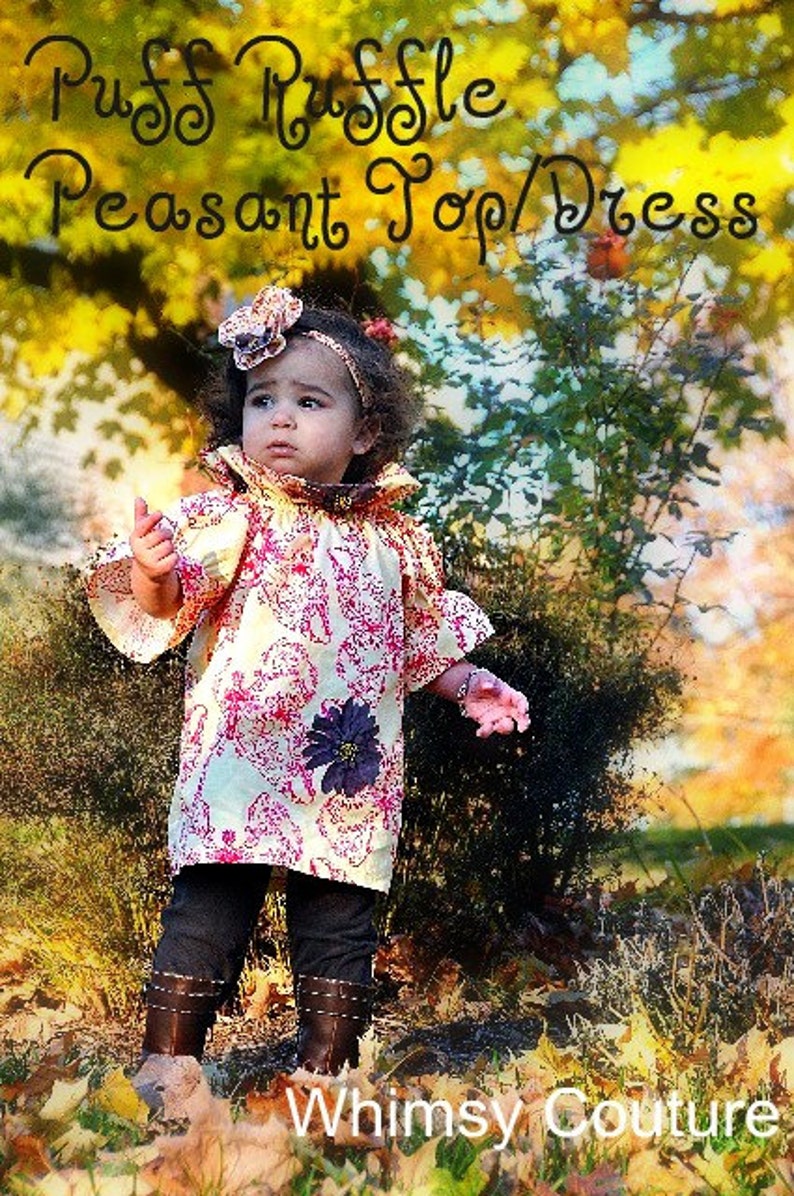 Girls Peasant Top/Dress Sewing Pattern with high collar newborn through 12 girls 3 sleeve lengths PDF Whimsy Couture image 4