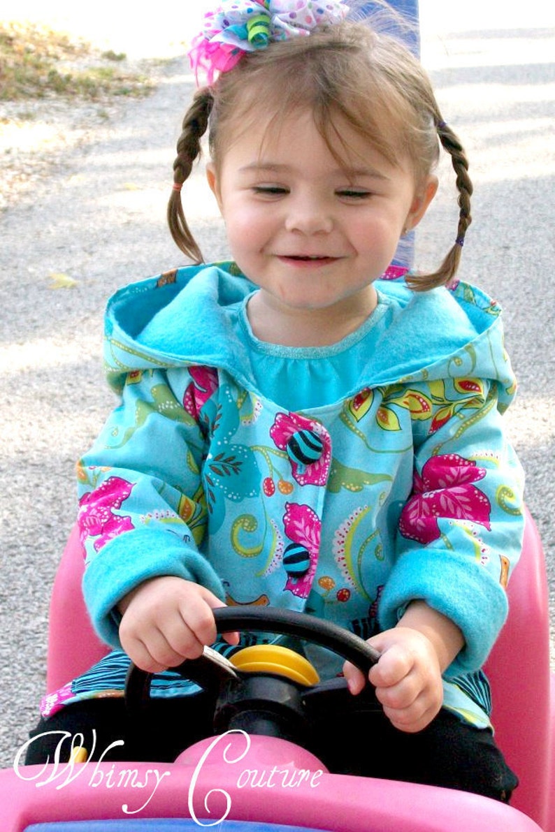 Girls Jacket Pattern with ruffles --Hooded Jacket -- for Boys as well (reversible) 2t - 10 Instant image 4