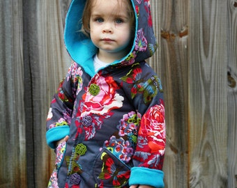 Mädchen Jacke Muster mit Rüschen -- Kapuzenjacke -- auch für Jungs (wendbar) 2t - 10 Instant