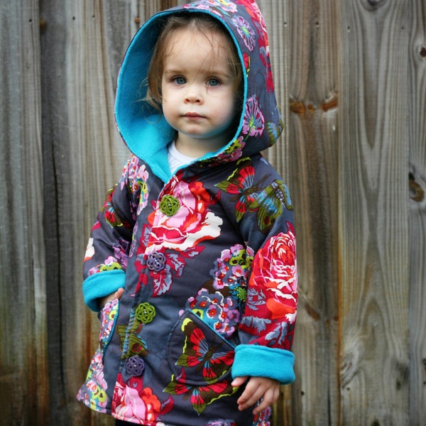 Girls Jacket Pattern with ruffles --Hooded Jacket -- for Boys as well (reversible) 2t - 10 Instant