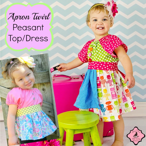 Apron Twirl Peasant Top/Dress Sewing Pattern PDF Tutorial ebook -- 0m through 12 girls Instant